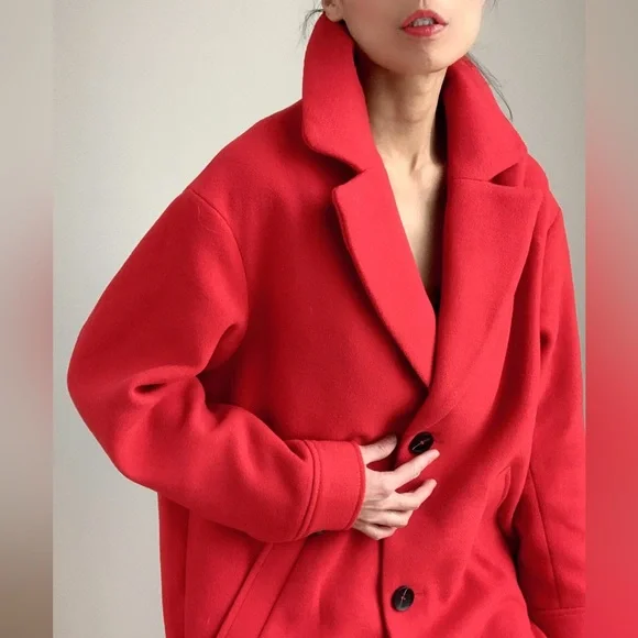 OVERSIZED LAPEL LONG COAT - RED SIZE S - Picture 6 of 6